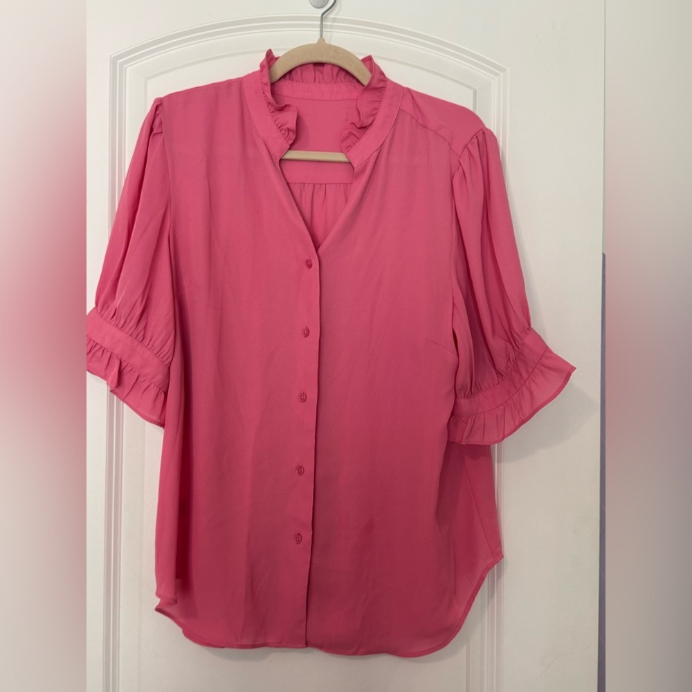 Ann Taylor Vibrant Pink Button-Up Blouse
